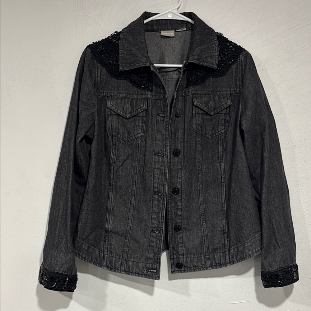 Chico's Black Jean Jacket Classic Denim Style